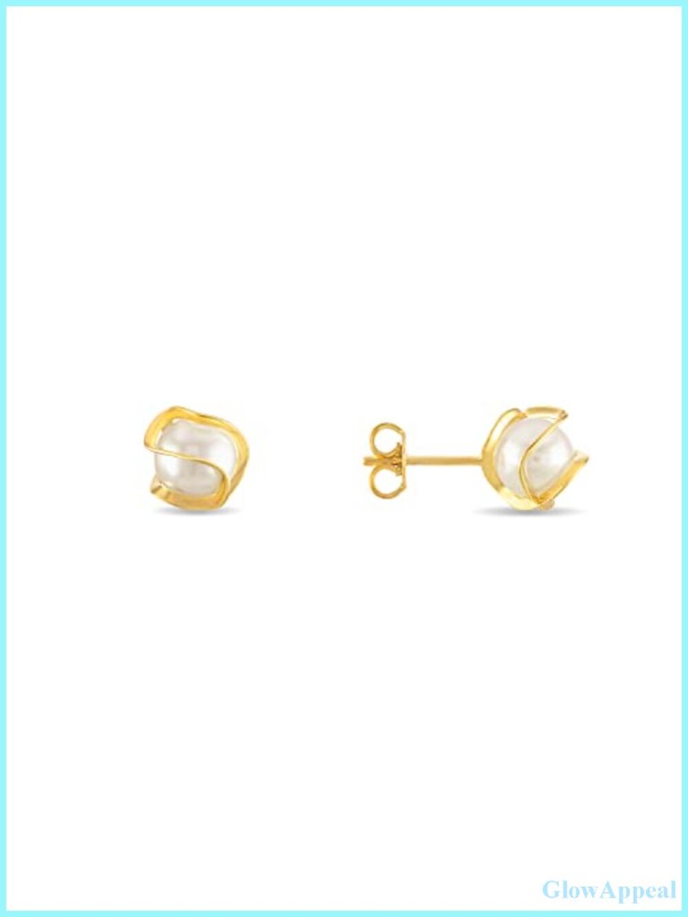 18K Gold Plated Caged Pearl Stud Earrings 6MM Hypoallergenic